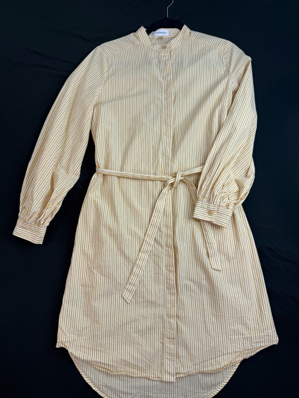 Striped Tie-Waist Shirt Dress in Cream and Tan